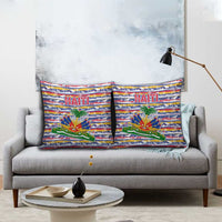 Haiti Christmas Pillow Cover with Blue Red Yellow Xmas Santa Sleigh and Coat of Arms - Wonder Print Shop