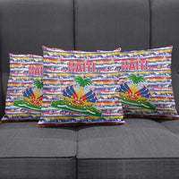 Haiti Christmas Pillow Cover with Blue Red Yellow Xmas Santa Sleigh and Coat of Arms - Wonder Print Shop