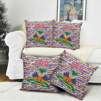 Haiti Christmas Pillow Cover with Blue Red Yellow Xmas Santa Sleigh and Coat of Arms - Wonder Print Shop