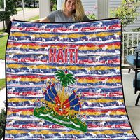 Haiti Christmas Quilt with Blue Red Yellow Xmas Santa Sleigh and Coat of Arms - Wonder Print Shop