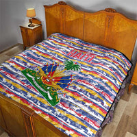 Haiti Christmas Quilt with Blue Red Yellow Xmas Santa Sleigh and Coat of Arms - Wonder Print Shop