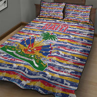 Haiti Christmas Quilt Bed Set with Blue Red Yellow Xmas Santa Sleigh and Coat of Arms - Wonder Print Shop