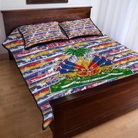 Haiti Christmas Quilt Bed Set with Blue Red Yellow Xmas Santa Sleigh and Coat of Arms - Wonder Print Shop