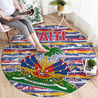 Haiti Christmas Round Carpet with Blue Red Yellow Xmas Santa Sleigh and Coat of Arms - Wonder Print Shop