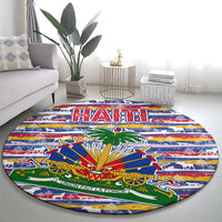 Haiti Christmas Round Carpet with Blue Red Yellow Xmas Santa Sleigh and Coat of Arms - Wonder Print Shop