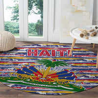 Haiti Christmas Round Carpet with Blue Red Yellow Xmas Santa Sleigh and Coat of Arms - Wonder Print Shop
