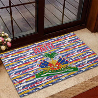 Haiti Christmas Rubber Doormat with Blue Red Yellow Xmas Santa Sleigh and Coat of Arms - Wonder Print Shop