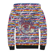 Haiti Christmas Sherpa Hoodie with Blue Red Yellow Xmas Santa Sleigh and Coat of Arms - Wonder Print Shop