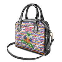 Haiti Christmas Shoulder Handbag with Blue Red Yellow Xmas Santa Sleigh and Coat of Arms - Wonder Print Shop