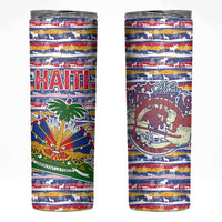 Haiti Christmas Skinny Tumbler with Blue Red Yellow Xmas Santa Sleigh and Coat of Arms - Wonder Print Shop