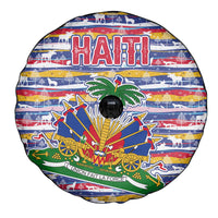 Haiti Christmas Spare Tire Cover with Blue Red Yellow Xmas Santa Sleigh and Coat of Arms - Wonder Print Shop