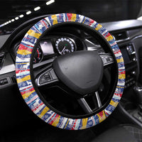 Haiti Christmas Steering Wheel Cover with Blue Red Yellow Xmas Santa Sleigh and Coat of Arms - Wonder Print Shop