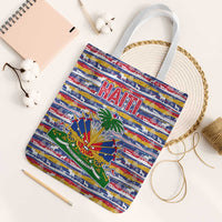 Haiti Christmas Tote Bag with Blue Red Yellow Xmas Santa Sleigh and Coat of Arms - Wonder Print Shop