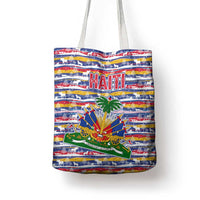 Haiti Christmas Tote Bag with Blue Red Yellow Xmas Santa Sleigh and Coat of Arms - Wonder Print Shop
