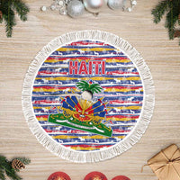 Haiti Christmas Tree Skirt with Blue Red Yellow Xmas Santa Sleigh and Coat of Arms - Wonder Print Shop