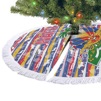 Haiti Christmas Tree Skirt with Blue Red Yellow Xmas Santa Sleigh and Coat of Arms - Wonder Print Shop