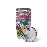 Haiti Christmas Tumbler Cup with Blue Red Yellow Xmas Santa Sleigh and Coat of Arms - Wonder Print Shop