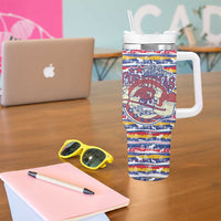 Haiti Christmas Tumbler With Handle with Blue Red Yellow Xmas Santa Sleigh and Coat of Arms - Wonder Print Shop