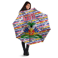Haiti Christmas Umbrella with Blue Red Yellow Xmas Santa Sleigh and Coat of Arms - Wonder Print Shop