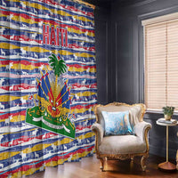 Haiti Christmas Window Curtain with Blue Red Yellow Xmas Santa Sleigh and Coat of Arms - Wonder Print Shop