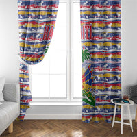 Haiti Christmas Window Curtain with Blue Red Yellow Xmas Santa Sleigh and Coat of Arms - Wonder Print Shop