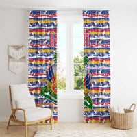 Haiti Christmas Window Curtain with Blue Red Yellow Xmas Santa Sleigh and Coat of Arms - Wonder Print Shop