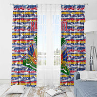 Haiti Christmas Window Curtain with Blue Red Yellow Xmas Santa Sleigh and Coat of Arms - Wonder Print Shop