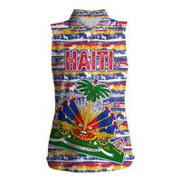 Haiti Christmas Women Sleeveless Polo Shirt with Blue Red Yellow Xmas Santa Sleigh and Coat of Arms - Wonder Print Shop