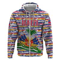 Haiti Christmas Zip Hoodie with Blue Red Yellow Xmas Santa Sleigh and Coat of Arms - Wonder Print Shop