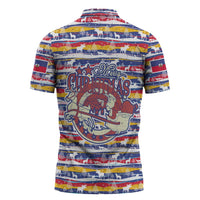Haiti Christmas Zipper Polo Shirt with Blue Red Yellow Xmas Santa Sleigh and Coat of Arms - Wonder Print Shop