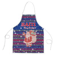 Haiti Christmas Apron with Blue Red Xmas Santa Snowflake and Map - Wonder Print Shop