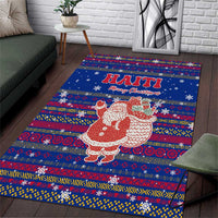 Haiti Christmas Area Rug with Blue Red Xmas Santa Snowflake and Map - Wonder Print Shop