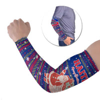 Haiti Christmas Arm Sleeves with Blue Red Xmas Santa Snowflake and Map - Wonder Print Shop