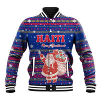 Haiti Christmas Baseball Jacket with Blue Red Xmas Santa Snowflake and Map - Wonder Print Shop