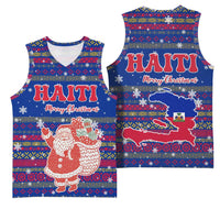 Haiti Christmas Basketball Jersey with Blue Red Xmas Santa Snowflake and Map - Wonder Print Shop