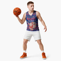 Haiti Christmas Basketball Jersey with Blue Red Xmas Santa Snowflake and Map - Wonder Print Shop