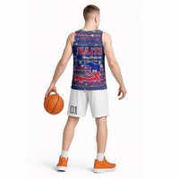 Haiti Christmas Basketball Jersey with Blue Red Xmas Santa Snowflake and Map - Wonder Print Shop