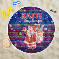 Haiti Christmas Beach Blanket with Blue Red Xmas Santa Snowflake and Map - Wonder Print Shop
