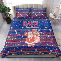 Haiti Christmas Bedding Set with Blue Red Xmas Santa Snowflake and Map - Wonder Print Shop