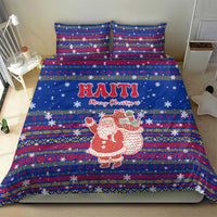 Haiti Christmas Bedding Set with Blue Red Xmas Santa Snowflake and Map - Wonder Print Shop