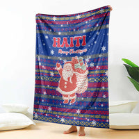 Haiti Christmas Blanket with Blue Red Xmas Santa Snowflake and Map - Wonder Print Shop