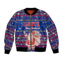 Haiti Christmas Bomber Jacket with Blue Red Xmas Santa Snowflake and Map - Wonder Print Shop