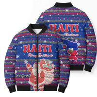 Haiti Christmas Bomber Puffer Jacket with Blue Red Xmas Santa Snowflake and Map - Wonder Print Shop