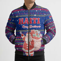 Haiti Christmas Bomber Puffer Jacket with Blue Red Xmas Santa Snowflake and Map - Wonder Print Shop