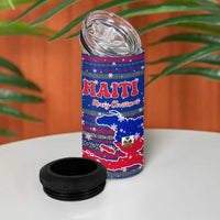 Haiti Christmas 4 in 1 Can Cooler Tumbler with Blue Red Xmas Santa Snowflake and Map - Wonder Print Shop