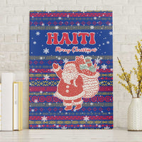 Haiti Christmas Canvas Wall Art with Blue Red Xmas Santa Snowflake and Map - Wonder Print Shop