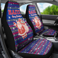 Haiti Christmas Car Seat Cover with Blue Red Xmas Santa Snowflake and Map - Wonder Print Shop