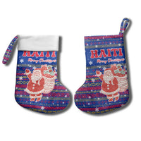 Haiti Christmas Stocking with Blue Red Xmas Santa Snowflake and Map - Wonder Print Shop