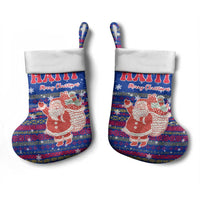 Haiti Christmas Stocking with Blue Red Xmas Santa Snowflake and Map - Wonder Print Shop