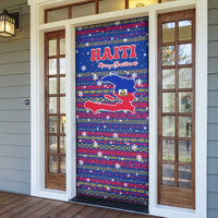 Haiti Christmas Door Cover with Blue Red Xmas Santa Snowflake and Map - Wonder Print Shop